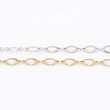 Wholesale jewelry 18K Gold PVD Stainless Steel Pearl Chain Necklace - stainless and gold studio 