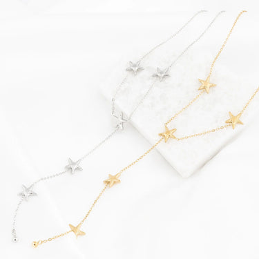Wholesale jewelry 18K Gold PVD Stainless Steel Star Lariat Necklace - stainless and gold studio 