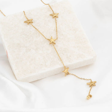 Wholesale jewelry 18K Gold PVD Stainless Steel Star Lariat Necklace - gold studio 