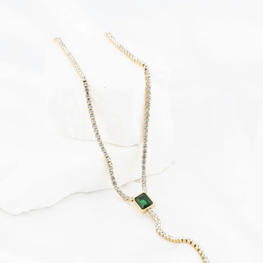 Wholesale jewelry 18K Gold PVD Stainless Steel Stone Chain Lariat Necklace- studio  