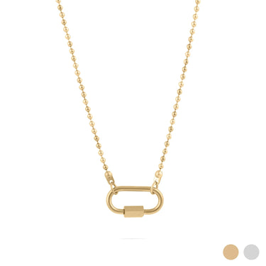 Wholesale jewelry 18K Gold PVD Stainless Steel Beaded Carabiner Necklace - gold main 