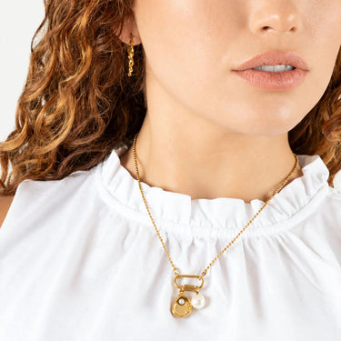 Wholesale jewelry 18K Gold PVD Stainless Steel Beaded Carabiner Necklace - gold model 