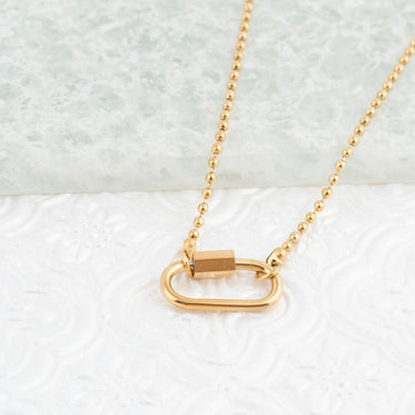 Wholesale jewelry 18K Gold PVD Stainless Steel Beaded Carabiner Necklace - gold studio 
