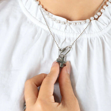 Wholesale jewelry 18K Gold PVD Stainless Steel Beaded Carabiner Necklace - stainless model 