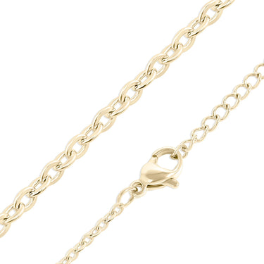 Gold chain necklace with a clasp on a white background