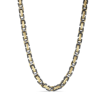 Stainless Steel Black and 18K Gold PVD Coated Byzantine Chain Necklace