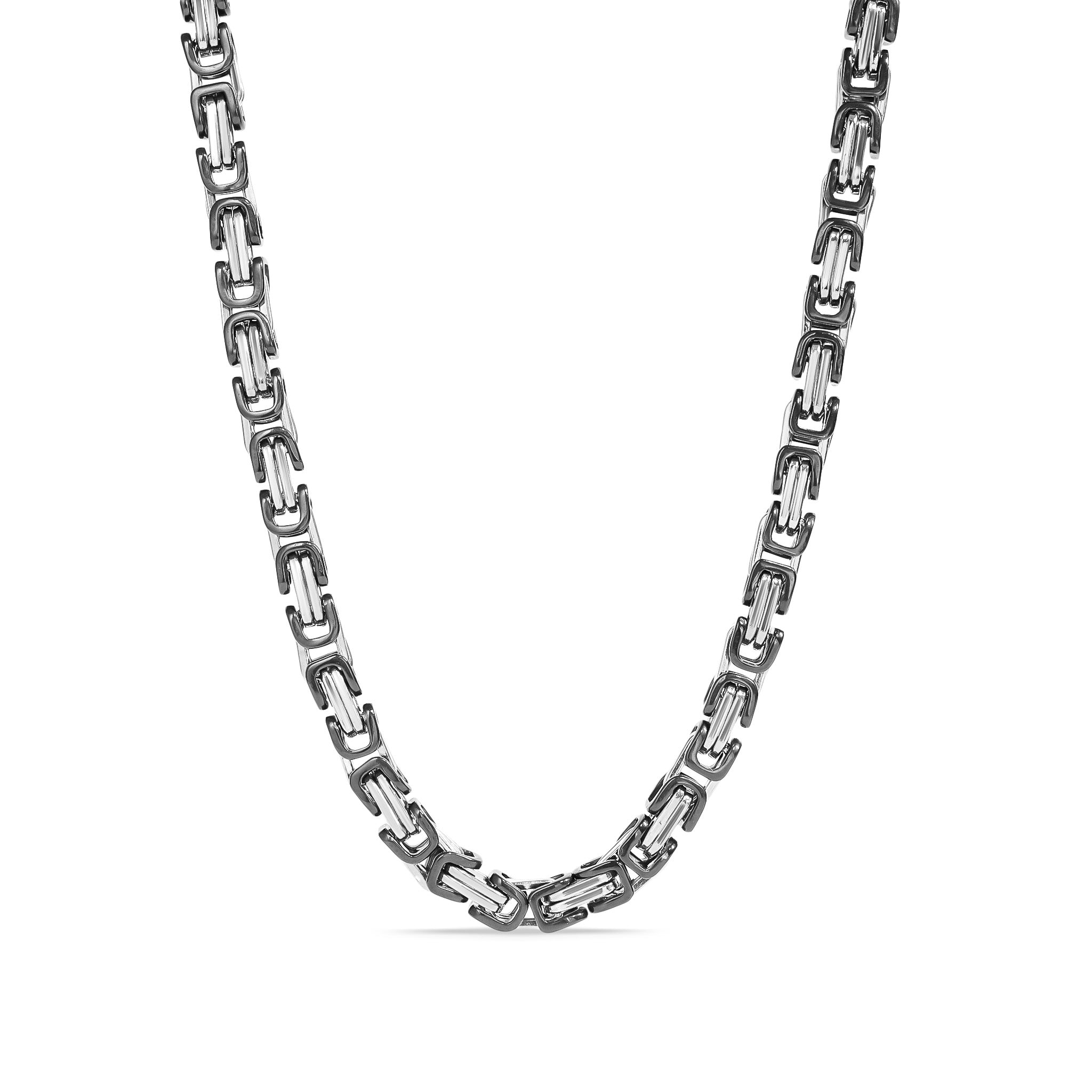 Stainless Steel And Black Byzantine Chain Necklace / CHN8505