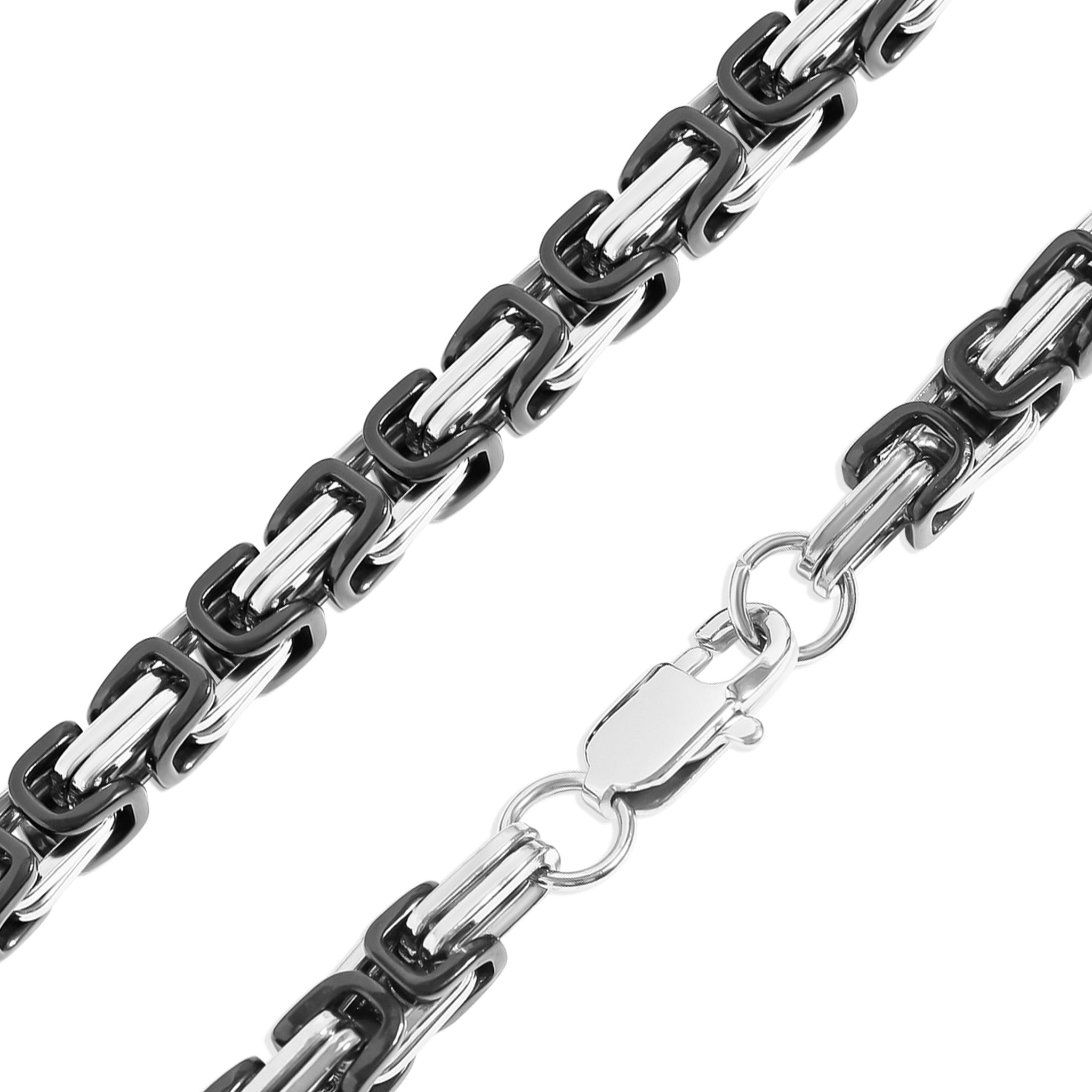 Stainless Steel And Black Byzantine Chain Necklace / CHN8505