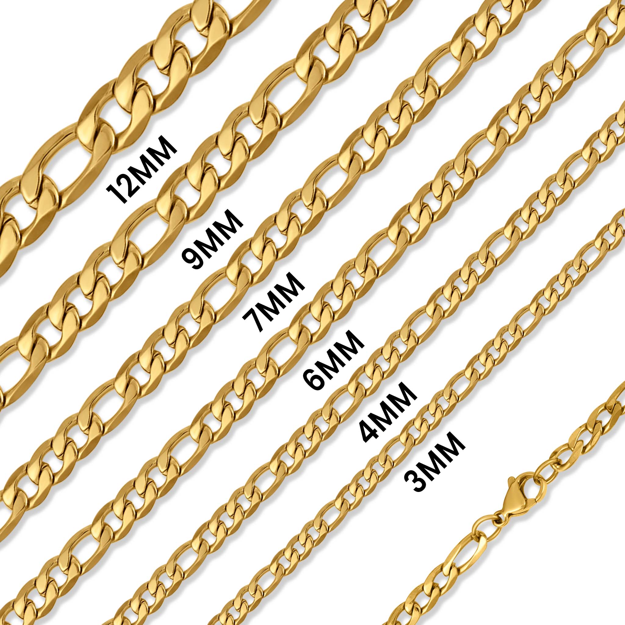 Stainless Steel 18K Gold PVD Coated Figaro Chain Necklace / CHN9600