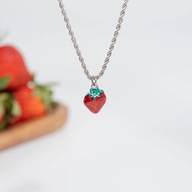 18K Gold PVD Stainless Steel Epoxy Strawberry Charm
