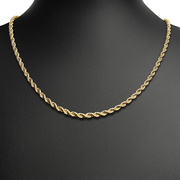 10 Pack - Stainless Steel 18K Gold PVD Coated Rope Chain Necklace 3mm 16