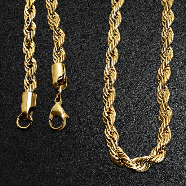 10 Pack - Stainless Steel 18K Gold PVD Coated Rope Chain Necklace 3mm 16