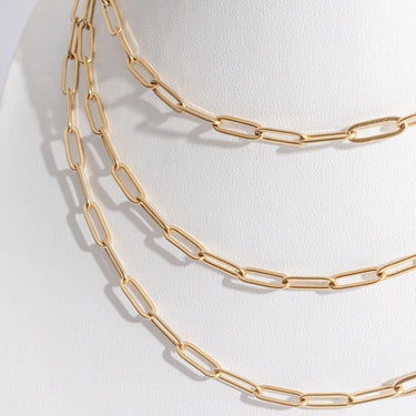 Gold chain necklace on a white background