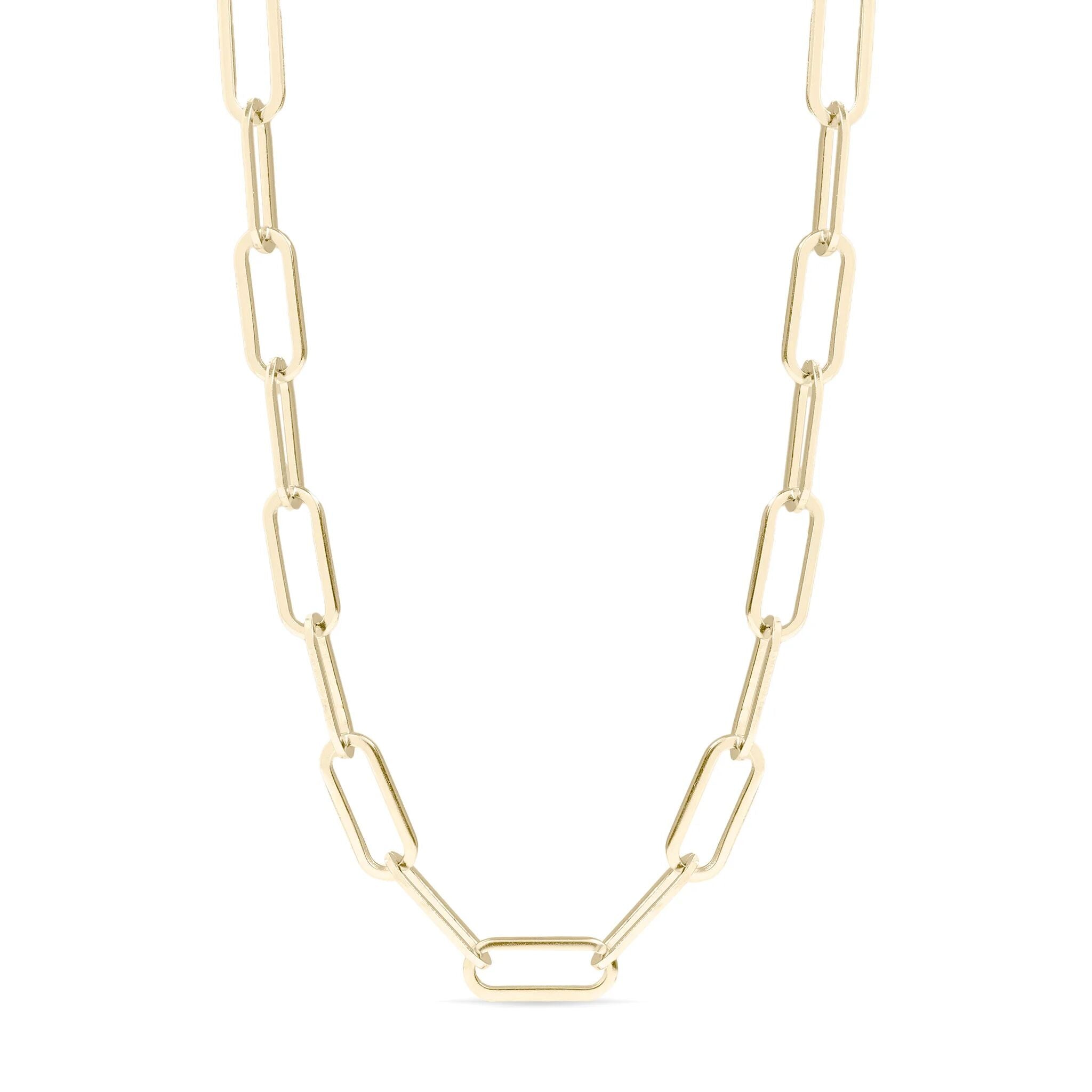 Gold chain necklace on a white background
