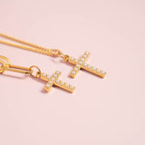 18K Gold PVD Stainless Steel Pearl Cross Charm