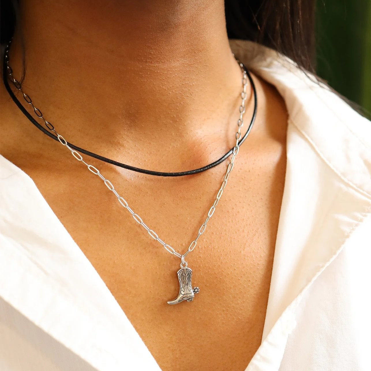 Black Leather Cord Necklace With Stainless Steel Twist Open Clasp