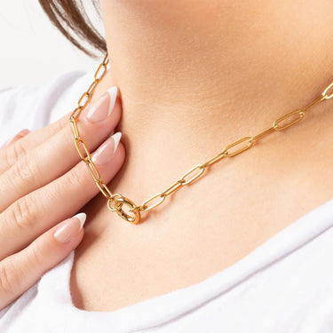 Wholesale Jewelry 14K Gold Filled Plus Paperclip Charm Keeper Necklace- Model