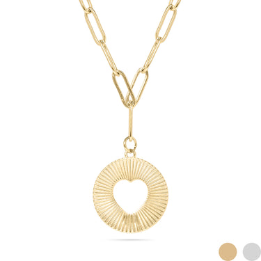 18K Gold PVD Edelstahl Sunburst Heart Paperclip Anhänger Halskette/CHN9969
