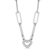 Wholesale jewelry 18K Gold PVD Stainless Steel Stone "Heart" Paperclip Chain Necklace - stainless main 