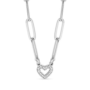 18K Gold PVD Stainless Steel Stone "Heart" Paperclip Chain Necklace 