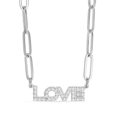 18K Gold PVD Stainless Steel Stone "Love" Paperclip Chain Necklace