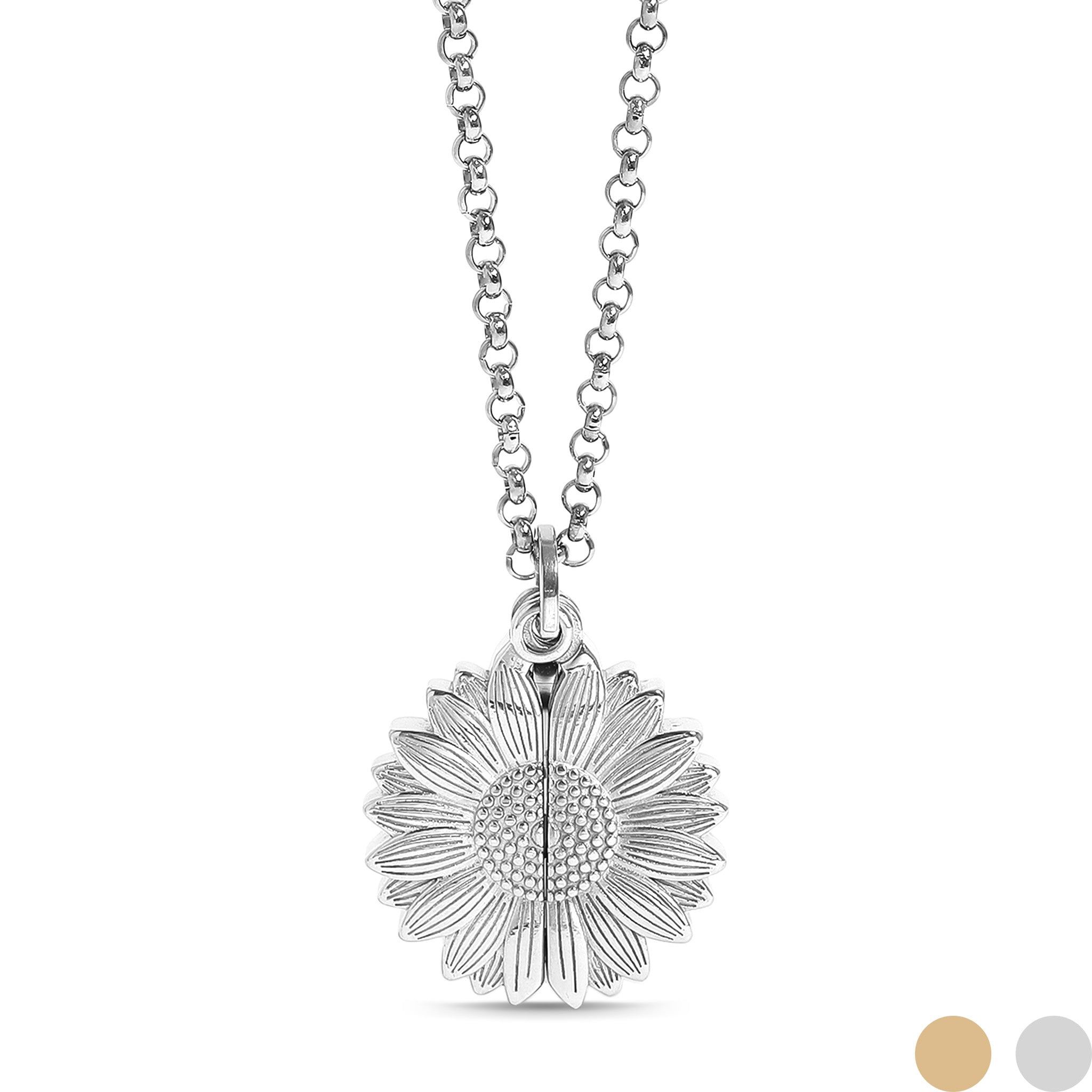 18K Gold PVD Stainless Steel Sunflower Hidden Message Necklace / CHN9973