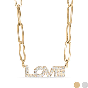 18K Gold PVD Stainless Steel Stone "Love" Paperclip Chain Necklace