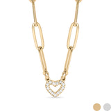 Wholesale jewelry 18K Gold PVD Stainless Steel Stone "Heart" Paperclip Chain Necklace - gold main 
