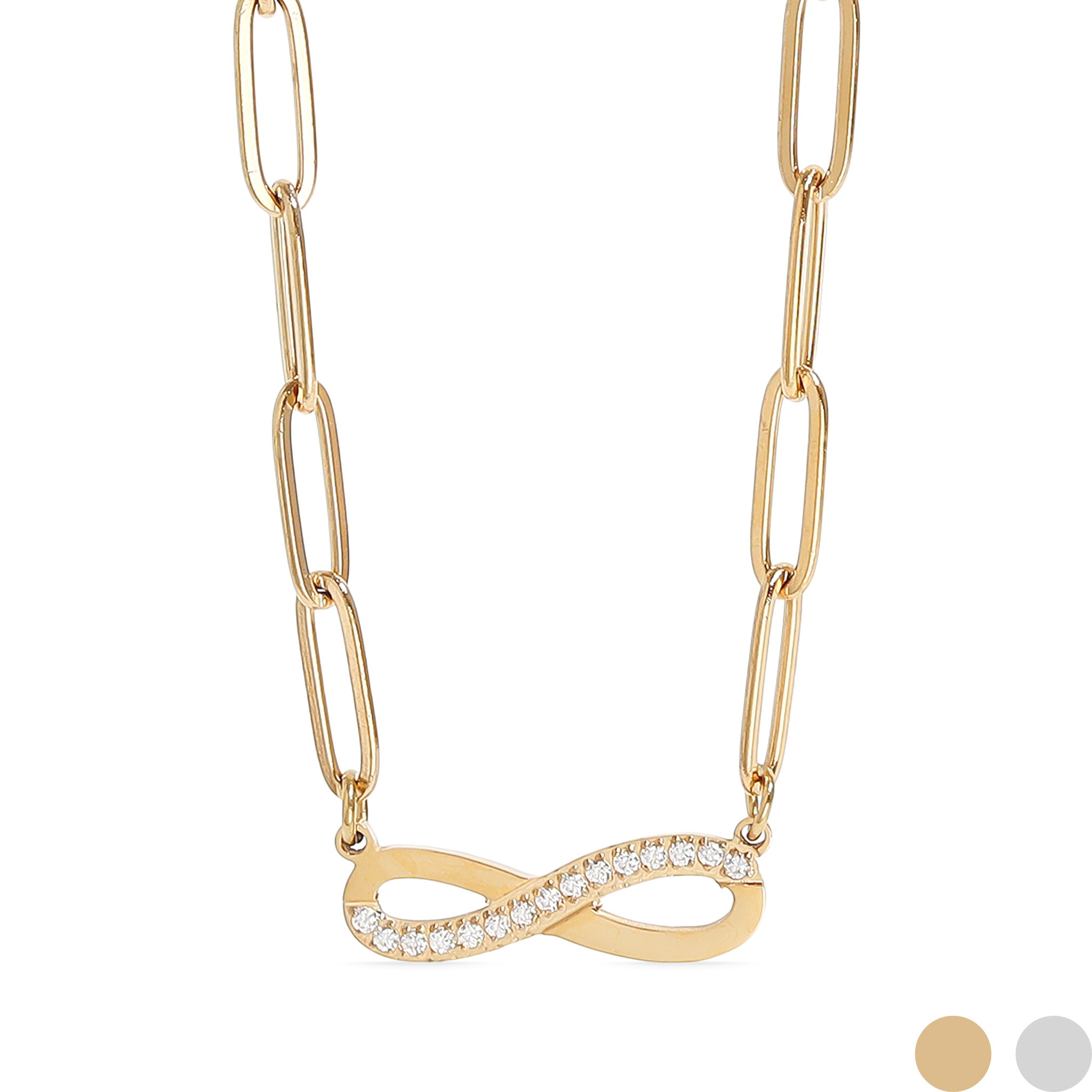 18K Gold PVD Stainless Steel Stone  infinity Paperclip Chain Necklace