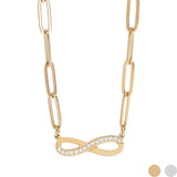 Wholesale jewelry 18K Gold PVD Stainless Steel Stone "Infinity" Paperclip Chain Necklace- gold main 