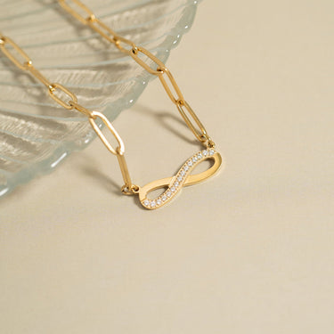 18K Gold PVD Stainless Steel Stone  infinity Paperclip Chain Necklace