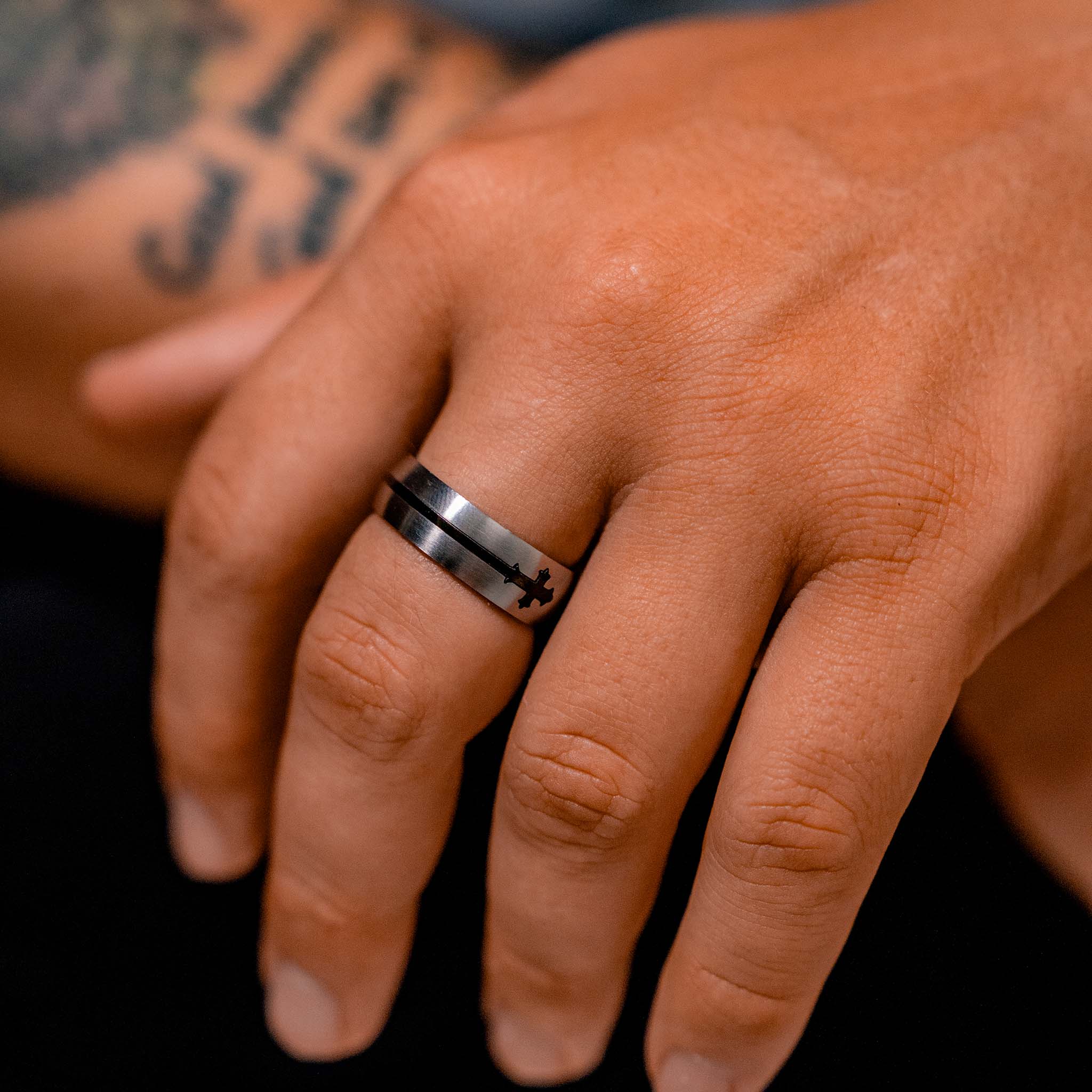 Highly Polished Black Cross Stainless Steel Ring / CRJ2295
