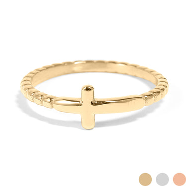 18K Gold PVD Edelstahl Perlen -Kreuzstapelring/CSR0005
