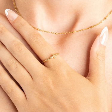 Wholesale Jewelry 14K Gold Filled Plus™ Beaded Cross Stacking Ring- Model