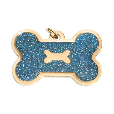 18K Gold PVD Large Dog Bone Pet Tag With Glitter Epoxy