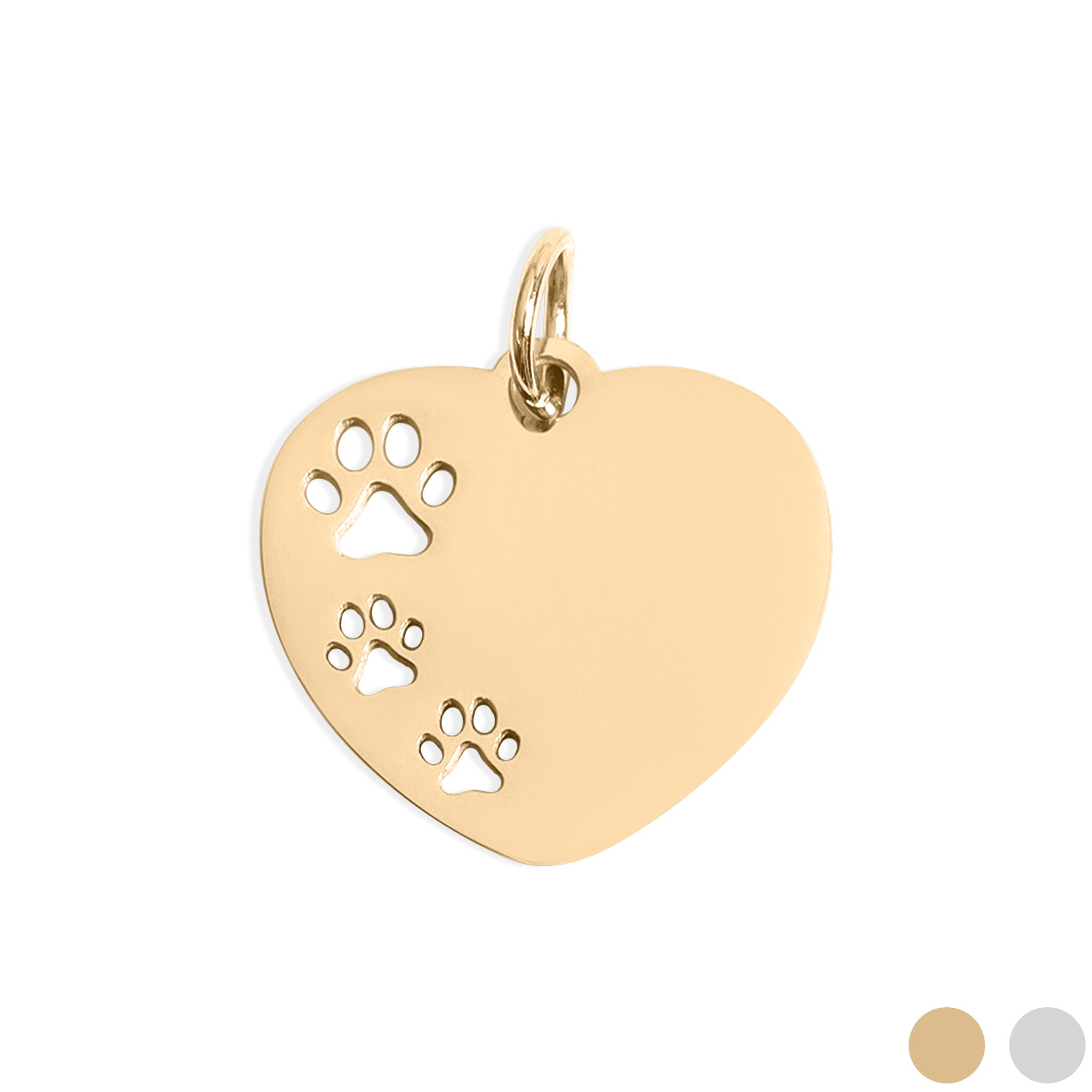 18K Gold PVD Stainless Steel Blank Paw Print Heart Charm / PDL0139