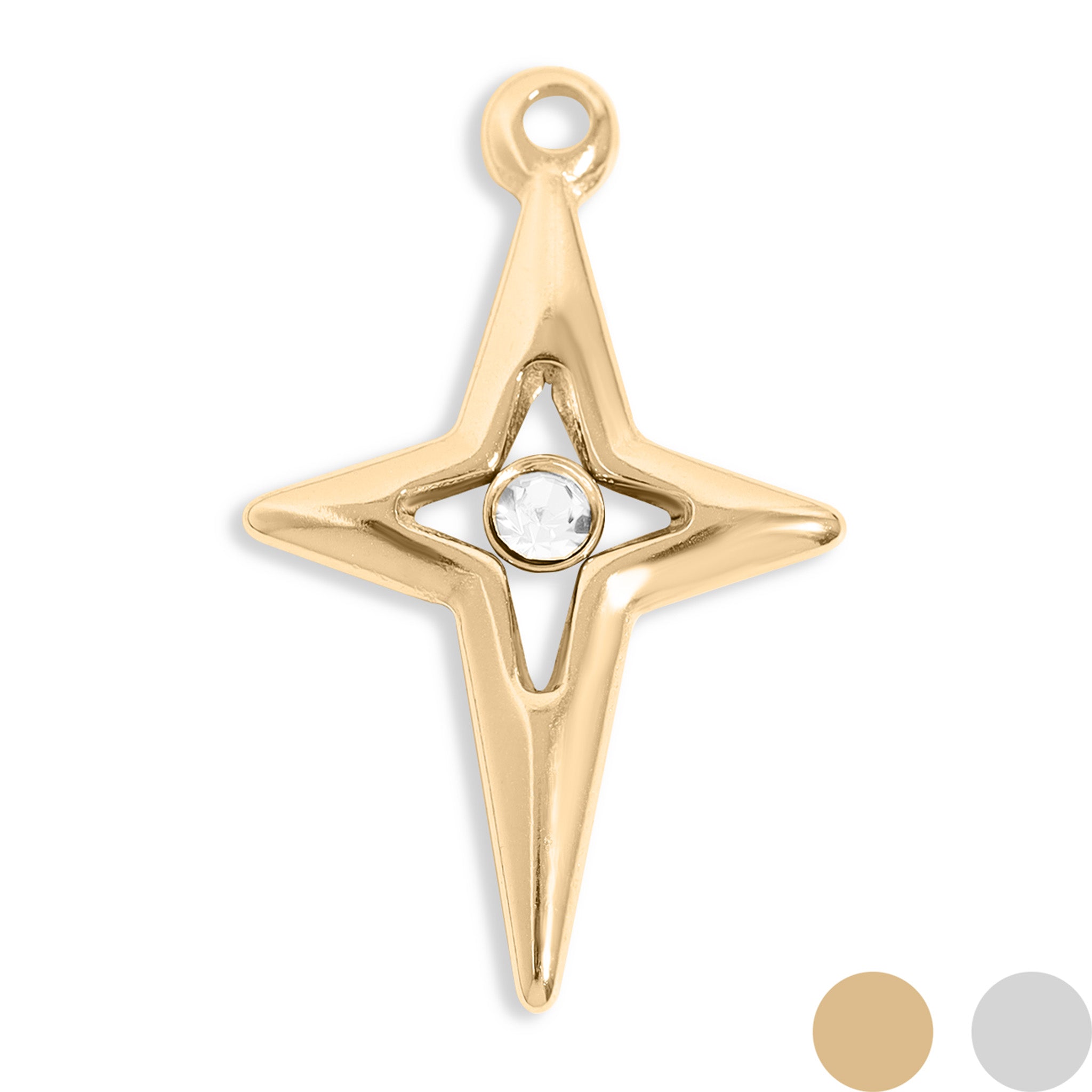 Compass star pendant with CZ stone in center