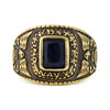 Gold United States Navy Blue Center Stone Stainless Steel Ring / DIS0028