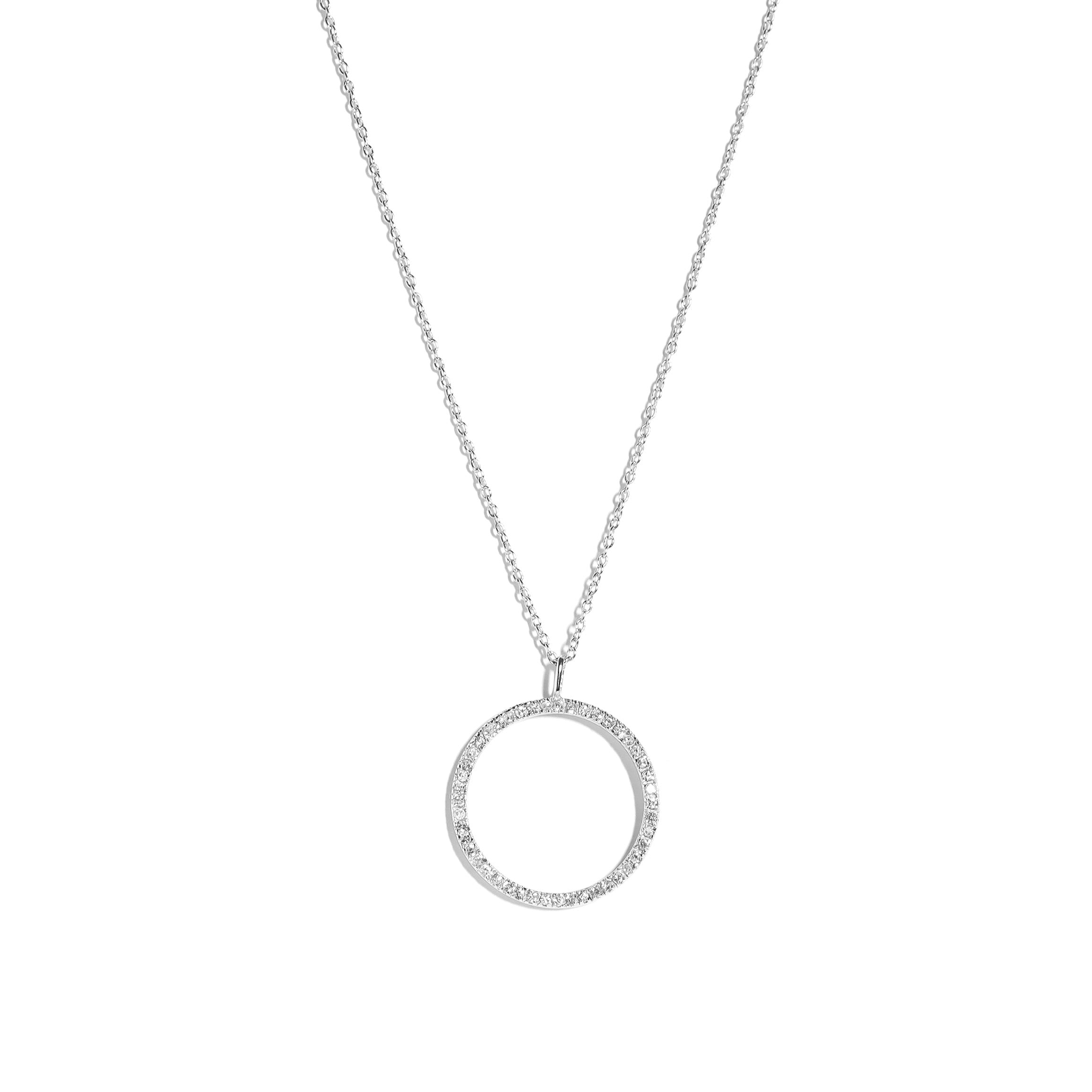 Sterling Silver CZ Stone Circle Pendant Necklace / DIS0190