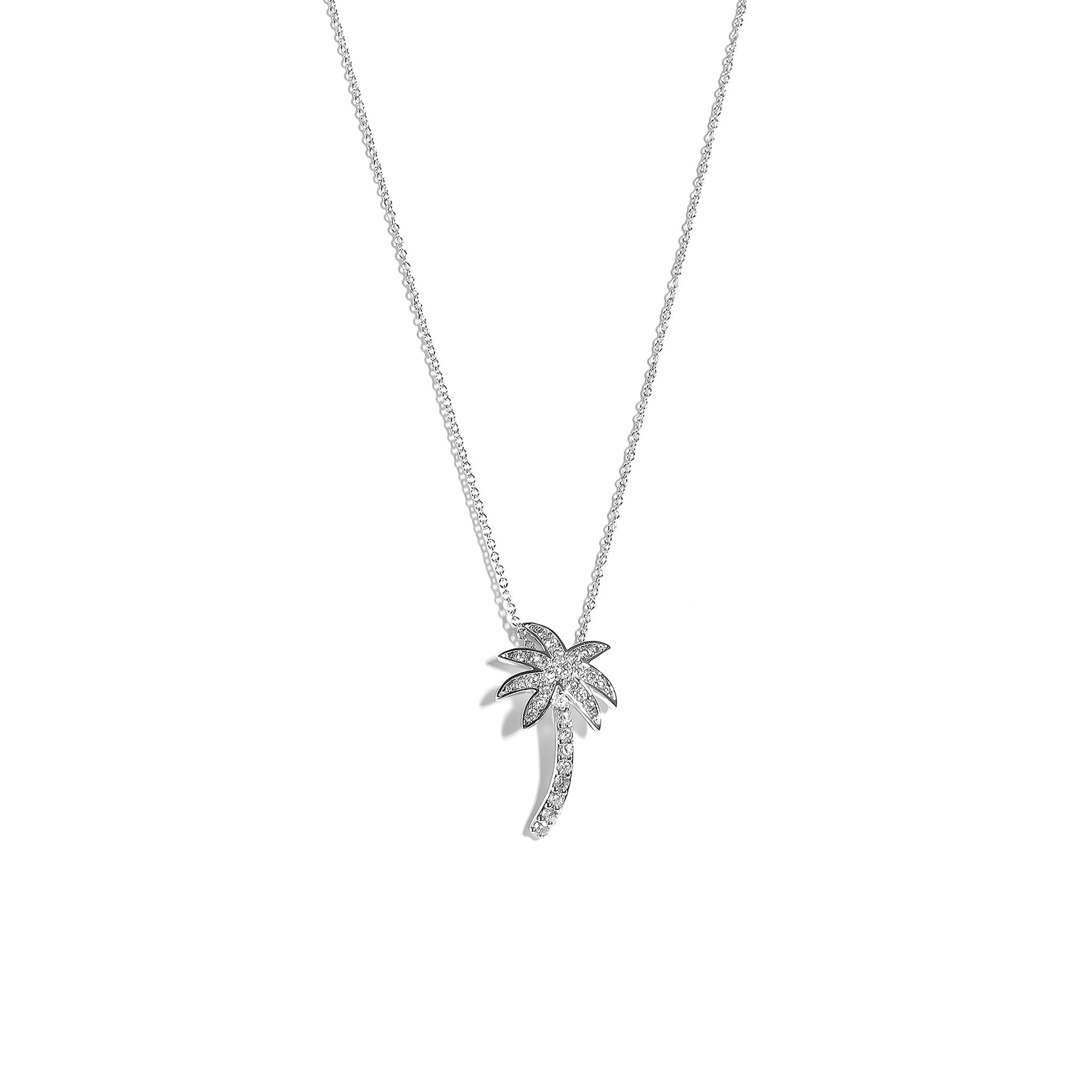 Sterling Silver CZ Stone Palm Tree Pendant Necklace / DIS0193