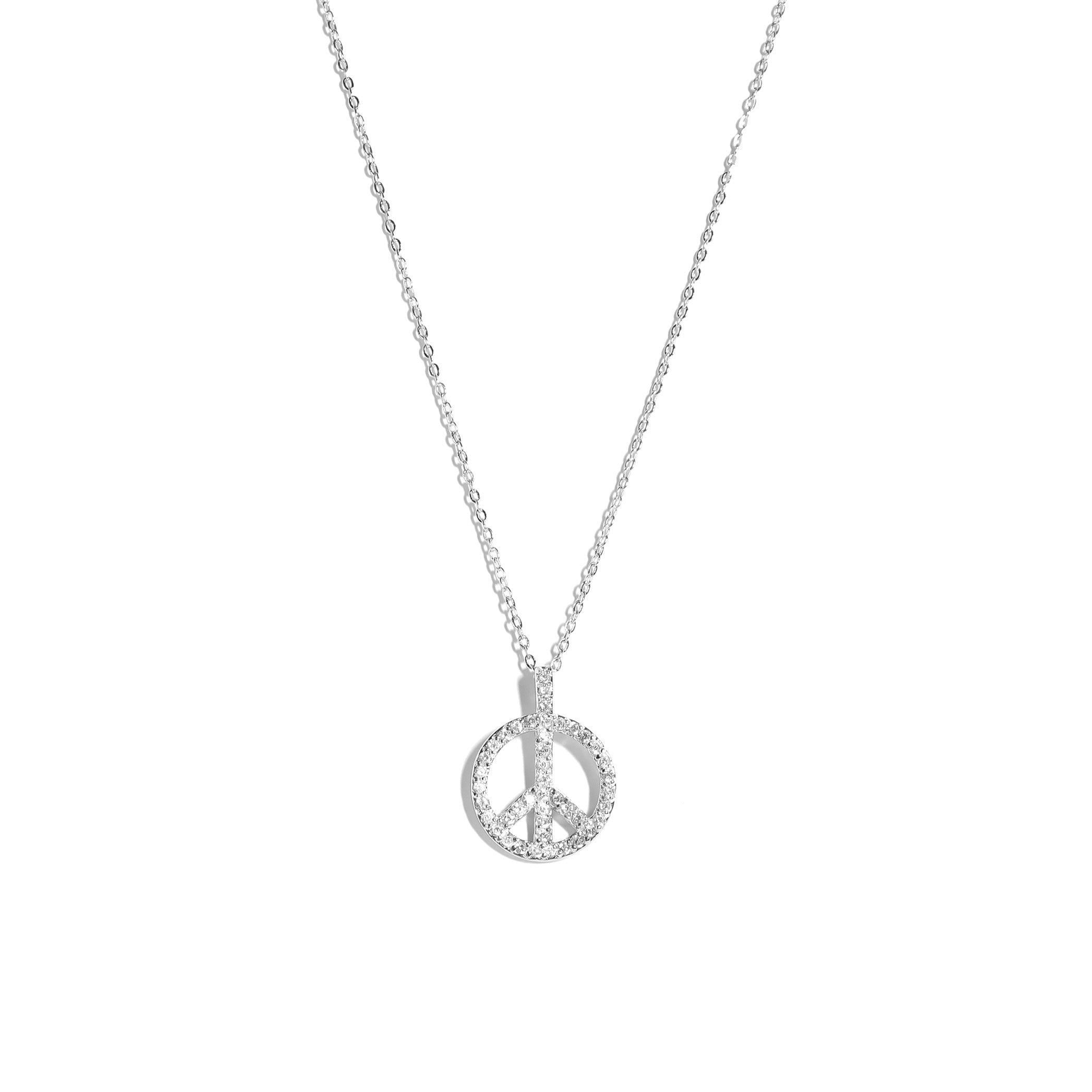 Sterling Silver CZ Stone Peace Sign Pendant Necklace / DIS0199