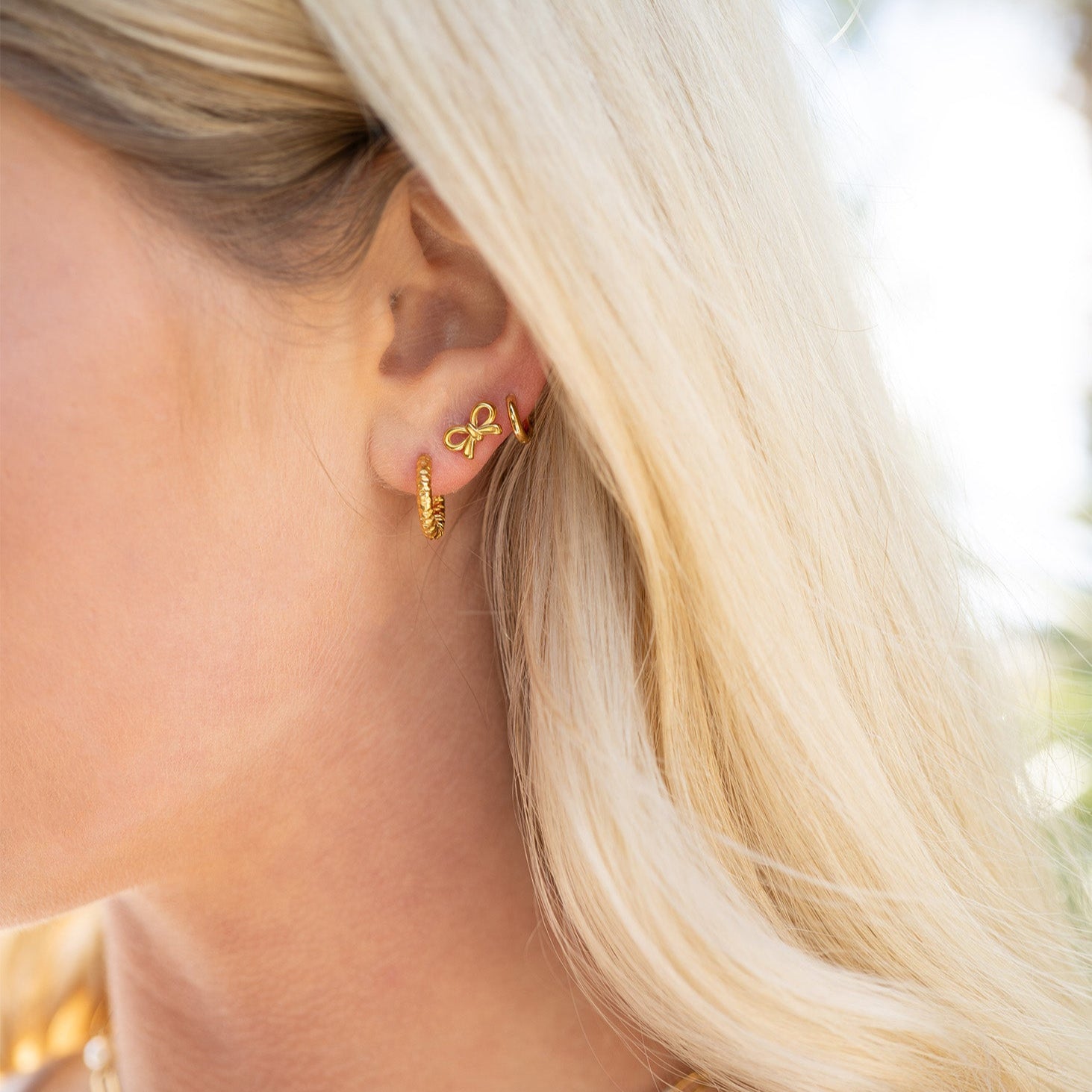 18K Gold PVD Stainless Steel Textured Huggie Hoop Earrings