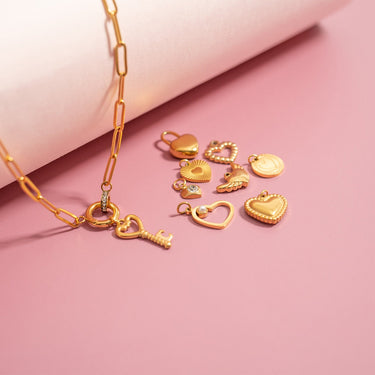 18K Gold PVD Stainless Steel Heart Charm Set