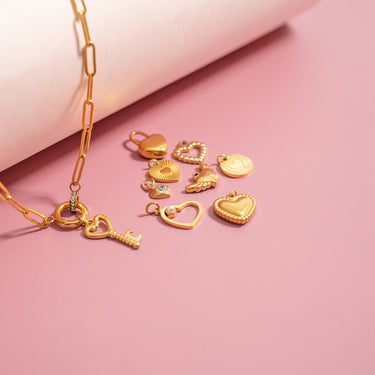 Beaded Trim Heart Charms, Paperclip Necklace