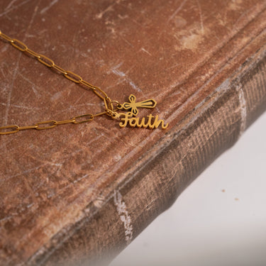 Faith Charm with Cross Charm on Paperclip Necklace