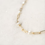 Stainless Steel Paperclip Chain and Pearl Station Necklace