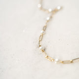 Stainless Steel Paperclip Chain and Pearl Station Necklace
