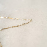 Stainless Steel Paperclip Chain and Pearl Station Necklace