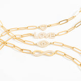 Wholesale jewelry 18K Gold PVD Stainless Steel Stone "Infinity" Paperclip Chain Necklace- gold collection
