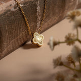 18K Gold PVD Stainless Steel Lucky Clover Charm Necklace / CHN0046